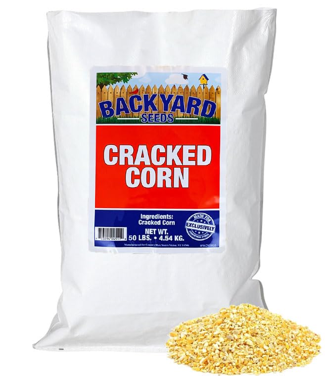 CountryMax Backyard Seeds Cracked Corn 50lbs - High-Energy Animal Feed for Chickens, Squirrels, Deer & Wild Bi