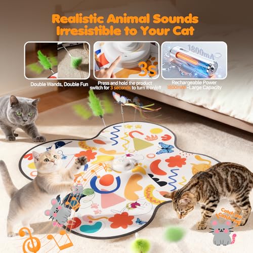 Interactive Cat Toys for Indoor Cats–Rechargeable Automatic Hide and Seek Kittens Toy with Moving Wand Feather - view 5