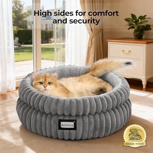 BALANCE Cat Bed Kitten Bed, Washable Round Cat Beds for Indoor Cats, Super Soft Plush Faux Fur Pet Bed for Pup - view 3