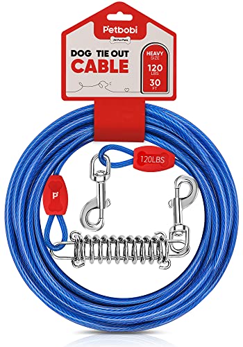 Petbobi Dog Tie-Out Cable 30ft -Heavy Duty Dog Lead Up to 120 lbs, Outdoor Leash Metal Cable with Shock Spring - view 2
