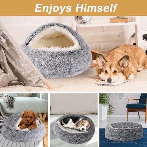 Hooded Dog Bed for Small Dogs, Nest Dog Beds, Washable Cute Cat Cave Bed, Cozy Nook Pet Bed for Dogs or Cats,  - view 8