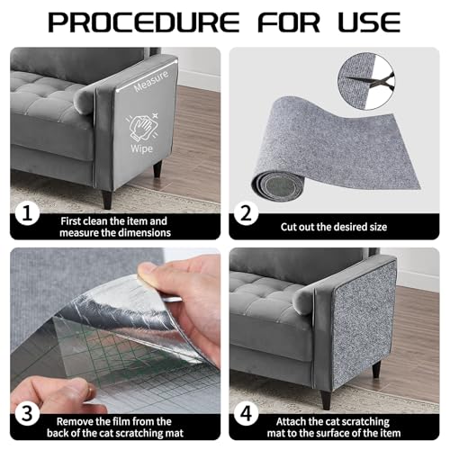 2 Pcs Total 78.8"x15.8" Cat Scratch Mat, Cat Scratch Couch Furniture Protector, Trimmable Self-Adhesive Cats S - view 5