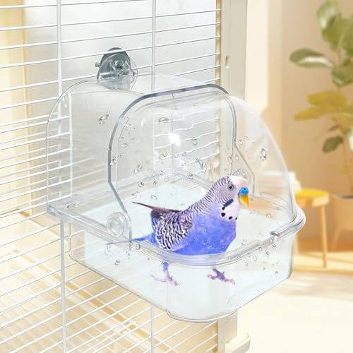 Bird Bath for Cage, Plastic Water Bowl Feeder for Pet Birds, Parrot Bathtub with Hanging Hooks for Little Bird - view 2