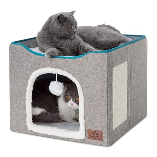 Bedsure Cat Beds for Indoor Cats - Large Cat Cave for Pet Cat House with Fluffy Ball Hanging and Scratch Pad,  - view 2