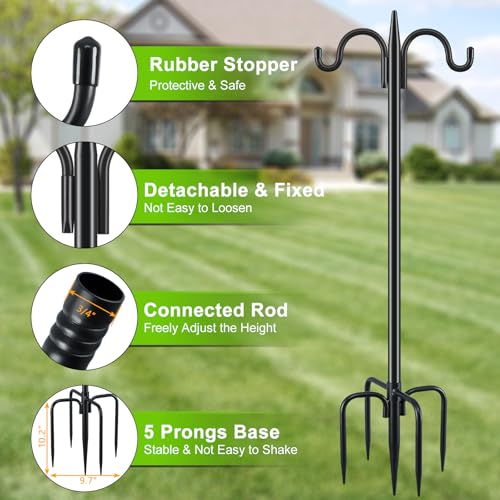 Gtongoko Double Shepherds Hook for Outdoor, 2 Pack 92 Inch Heavy Duty Bird Feeder Pole 3/4 Inch Thick Garden H - view 4