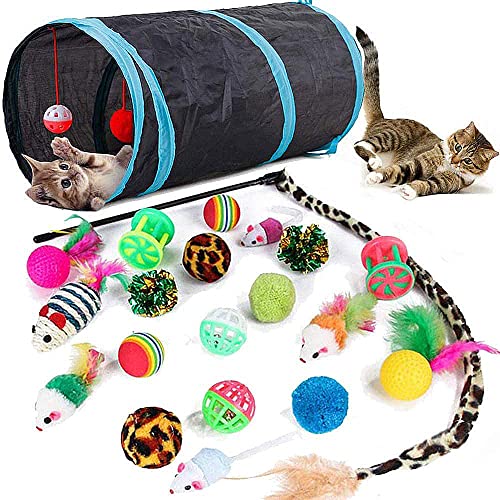 21 Pcs Cat Toys for Indoor Cats Collapsible Cat Tunnel Interactive Feather Teaser Wand Ball Toy for Kitten Cat - view 2