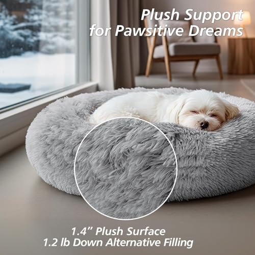 JOLLYVOGUE Small Dog & Cat Beds for Indoor Cats - 20 inches Calming Donut Dog Bed for Kittens & Puppies, Washa - view 5