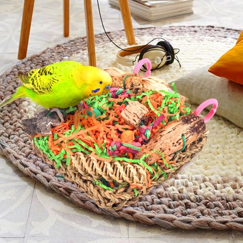 KATUMO Bird Toys, Parakeet Grass Mat Foraging Toy Parrot Shredding Hanging for Cockatiel Lovebird Parakeet Bud - view 5
