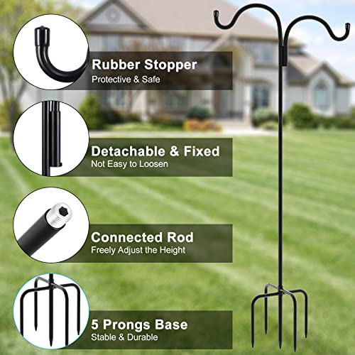 Gtongoko Double Shepherds Hook for Outdoor, 92 Inch Bird Feeder Pole with 5 Prongs Base, 5/8 Inch Thick Heavy  - view 3
