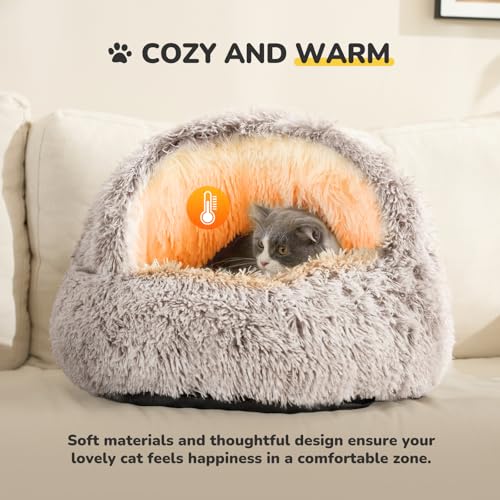 CATISM Plush Hooded Cat Bed, Calming Nest, Self-Warming Cave, Cozy Pod for Indoor Cats or Small Dogs, Removabl - view 6