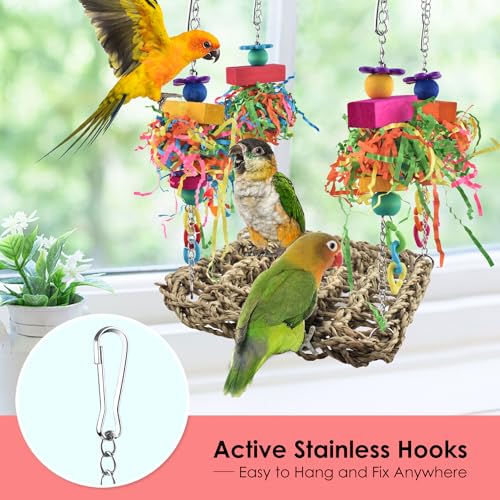KATUMO Conure Toys, Bird Grass Swing Mat Parrot Climbing Hammock with Colorful Toys for Parakeet, Cockatiel, S - view 4