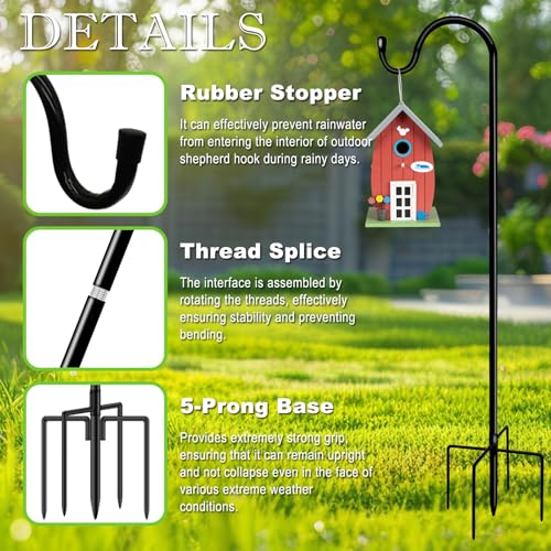Shepherds Hooks for Outdoor 42 Inch Garden Bird Feeder Pole with 5 Prongs Base Adjustable for Hanging Flower B - view 4