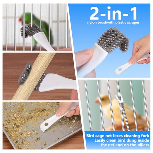 XANGNIER Bird Cage Cleaner Brush Kit,Bird Poop Remover Cleaning Tools Set Accessories for Small,Medium,Large,T - view 6