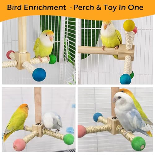 Bird Stand Perch Toy, Interactive Spinning Parakeet Toys, Wooden Exercise Wheel Parrot Toy, Enrichment Cockati - view 7
