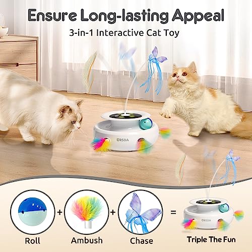 ORSDA Cat Toy, 3-in-1 Automatic Interactive Electronic Moving Ambush Feather, Fluttering Butterfly, Track Ball - view 3