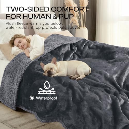 Waterproof Pet Blanket, Liquid Pee Proof Dog Blanket for Sofa Bed Couch, Reversible Sherpa Fleece Furniture Pr - view 6