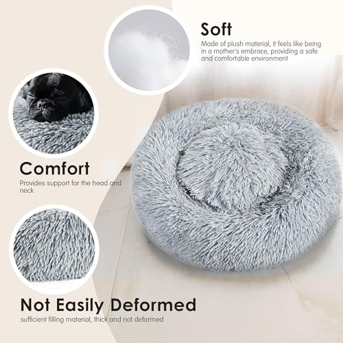 Hoewina Dog & Cat Bed for Indoor Cats, 20in Calming Donut Bed for Puppy and Kitten, Washable Round Fluffy Pet  - view 6