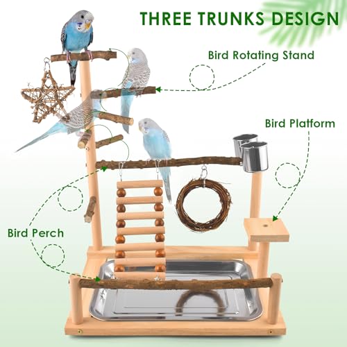 KATUMO Bird Playground - Natural Wooden Perches Parakeet Ladder Conure Swing Bird Cage Accessories with Remova - view 3
