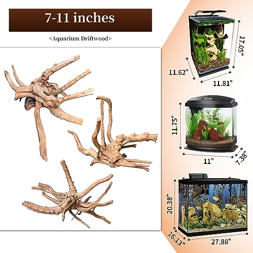 majoywoo Natural Driftwood for Aquarium Decor Fish Tank Decorations, Assorted Spider Wood Branch 7-11" 3 Pcs,  - view 3