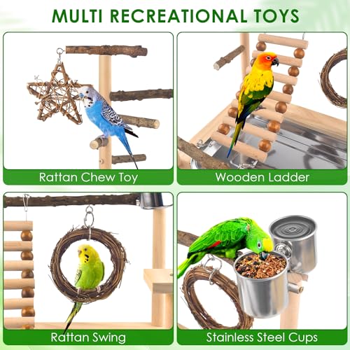 KATUMO Bird Playground - Natural Wooden Perches Parakeet Ladder Conure Swing Bird Cage Accessories with Remova - view 5