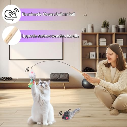 Soarer 3-in-1 Flying Bird Cat Toys - 7Pcs Wooden Cats Wand Toy Fishing Pole Cat Bird Toys Replacements,Interac - view 5