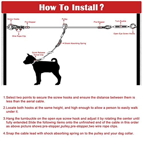 100FT Dog Runner for Yard with 15FT Tie Out Cable - Heavy Duty Trolley System for Large Dogs Up to 250LBS, Bac - view 8