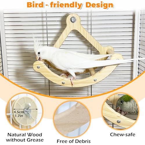 Rocking Bird Toys Perch for Window and Cage, Bird Perch for Wall Suction Mount, Wooden Parrot Toys for Medium  - view 6