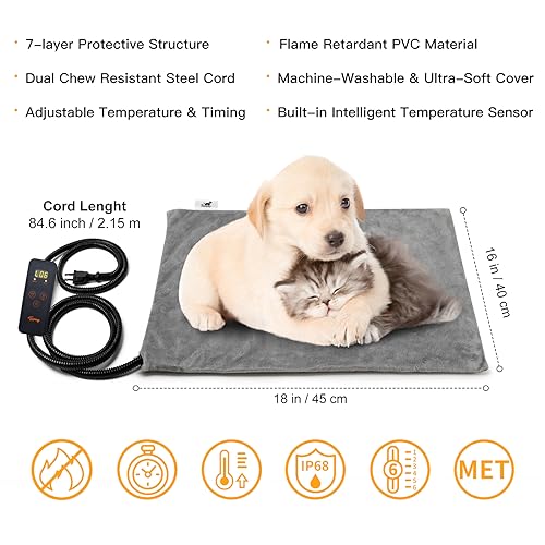 Toozey Small Pet Heating Pad, 6 Adjustable Temperature Dog Cat Heating Pad with Timer, Waterproof Heated Cat B - view 3