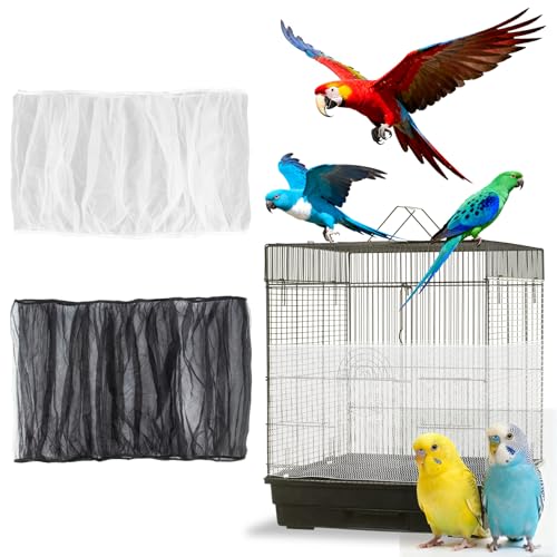 2Pcs Bird Cage Seed Catcher - Black White Bird Cage Cover, Birds Cages Netting Skirt Birds Cages Seed Catcher  - view 2