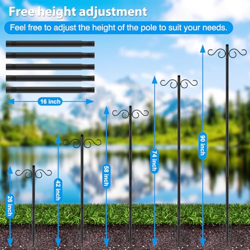 Adjustable Shepherd Hooks for Outdoor, 2 Pack 80 Inch 5 Prong Base Bird Two Sided Feeder Poles, Heavy Duty She - view 7