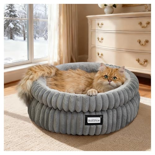 BALANCE Cat Bed Kitten Bed, Washable Round Cat Beds for Indoor Cats, Super Soft Plush Faux Fur Pet Bed for Pup - view 2
