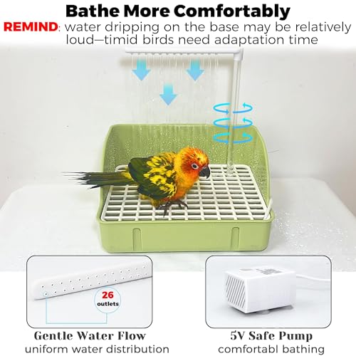 Automatic Parakeet Bird Bath with Pump, Large Bird Shower Fountain Indoor Bathtub with Running Water, Parrot B - view 5