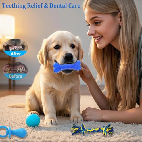Beiker 20 Pack Puppy Chew Toys - Blue Dog Teething Toys for Puppies, Puppy Teething Rings and Ropes, Rubber To - view 4