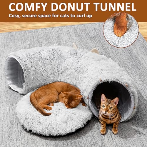 Cat Tunnel with Cat Bed for Indoor Cats, Under Christmas Tree Soft Plush Peekaboo Cat Cave Donut Tunnel, Multi - view 5