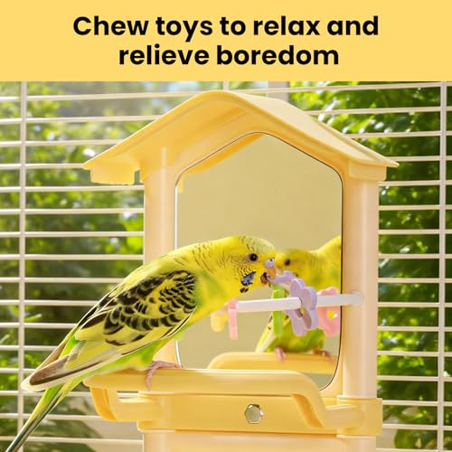 8.1 Inch Pet Bird Mirror with Perch Stand and Parakeet Chew Toys,Parrot Toys Bird Cage Decorative Accessory, H - view 5