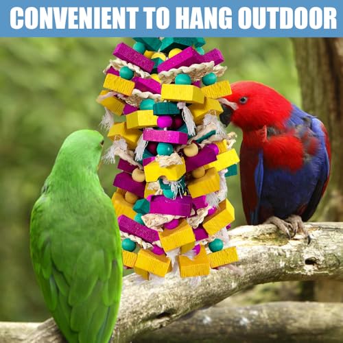 Large Bird Toys, Multi-Color Wooden Block with Bamboo Support Bird Chewing Toy Parrot Cage Bite Toy for Macaws - view 6