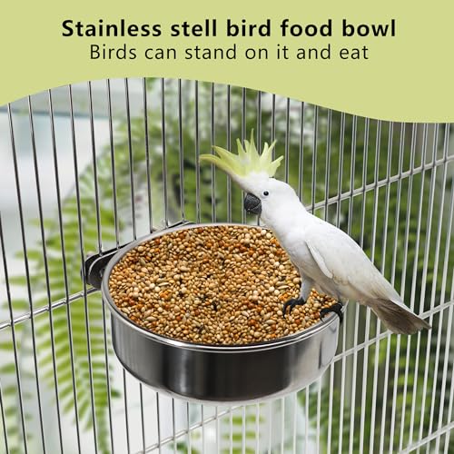 2 Pcs Small Bird Feeding Dish Cups,Parrot Food Bowl Cage with Clamp Holder Stainless Steel,Birdcage Coop Water - view 6