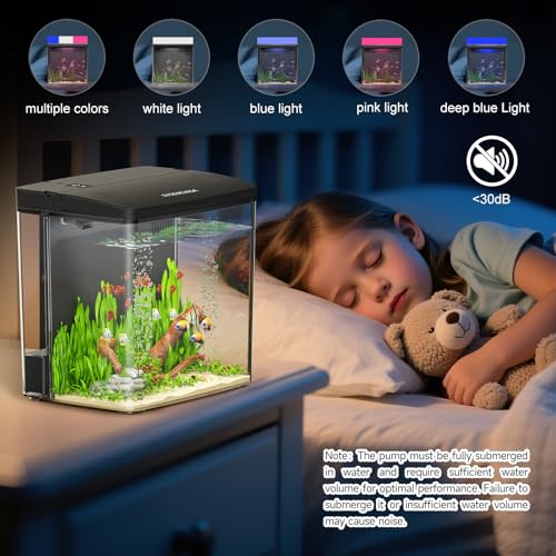 Desktop Fish Tank, 1.2 Gallon Self-Cleaning Smart Aquarium with Filter & 5-Color LED Light, Auto-Cycling Quiet - view 5