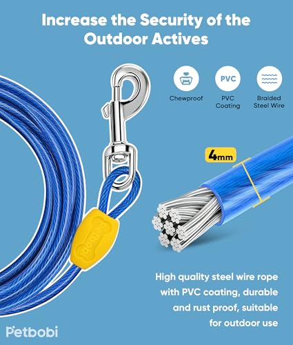 Petbobi Dog Tie-Out Cable 30ft -Heavy Duty Dog Lead Up to 120 lbs, Outdoor Leash Metal Cable with Shock Spring - view 4