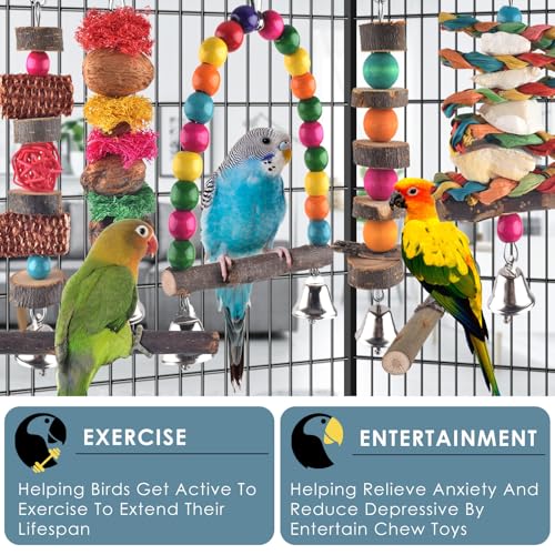 Bissap Bird Chew Toys, 7 Packs Parakeet Natural Wood Toys Parrot Hanging Cage Toy Perch Stand for Small Birds  - view 4