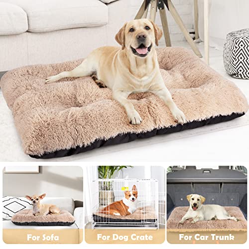 JOEJOY Large Dog Bed Crate Pad, Deluxe Plush Washable Dog Beds Fulffy Soft Kennel Pad Anti-Slip Pet Sleeping M - view 6