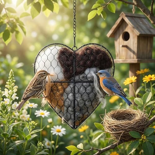 Handmade Fiber Bird Nesting Heart, Nesting Material for Wild Bird, Refillable Nesting Accessories, Hummingbird - view 2