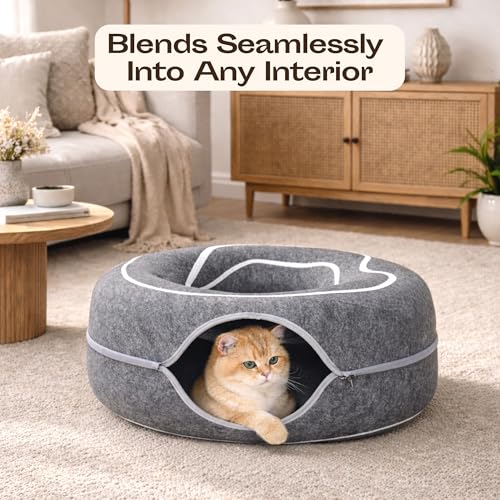 Peekaboo Cat Cave Donut - Cat Tunnel Bed for Indoor Cats – Cute Patterns Hideaway for Multiple & Large Cats, S - view 6