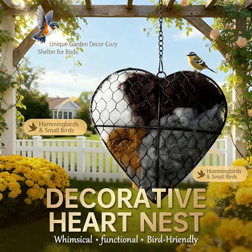 Handmade Fiber Bird Nesting Heart, Nesting Material for Wild Bird, Refillable Nesting Accessories, Hummingbird - view 4