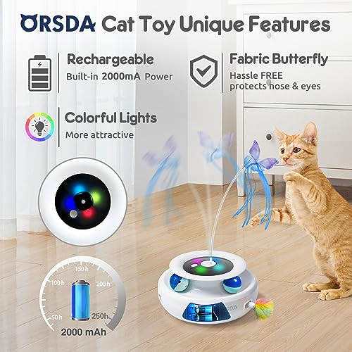 ORSDA Cat Toy, 3-in-1 Automatic Interactive Electronic Moving Ambush Feather, Fluttering Butterfly, Track Ball - view 4