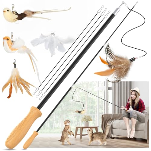 ROSAUI Cat Teaser Wand Toys, Interactive Bird Toys for Indoor Kittens, 42.15’’ Long Cat Fishing Pole Toys, 2Pc - view 2