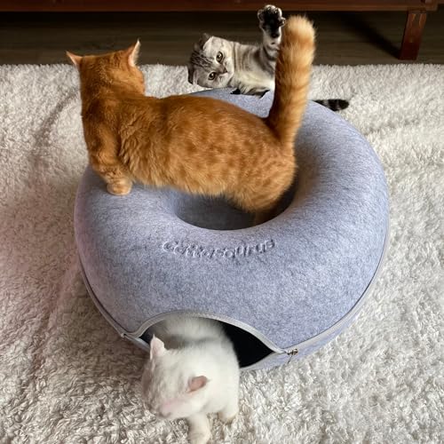 Cattasaurus Peekaboo Cat Cave Donut for Multiple & Large Cats up to 30-45 lbs, 3-in-1 Self Warming Cat Bed, Tu - view 5