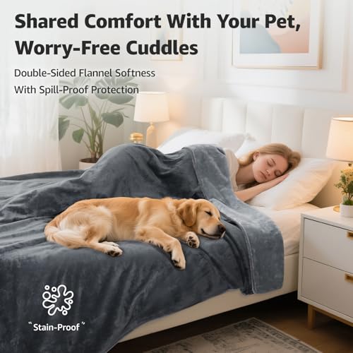 LOOBANI Waterproof Blanket for Bed: Reversible Soft Flannel Twin Bed Blanket 60" x 80", Leakproof Throw Spill- - view 3