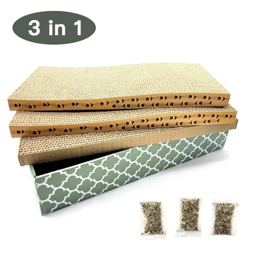 Cat Scratcher Cardboard Scratching Pads Scratch Lounge Bed with Catnip 3PCS Reversible Corrugated Cardboard wi - view 5