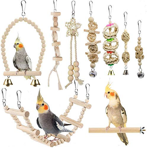 Bird Parrot Swing Toys, Chewing Standing Hanging Perch Hammock Climbing Ladder Bird Cage Toys for Budgerigar,  - view 2